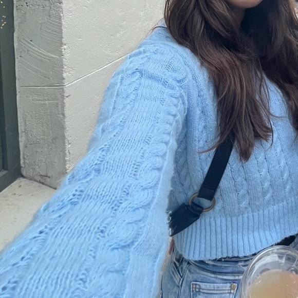 Baby Blue Zip Up Cropped Sweater Size S - Picture 5 of 5